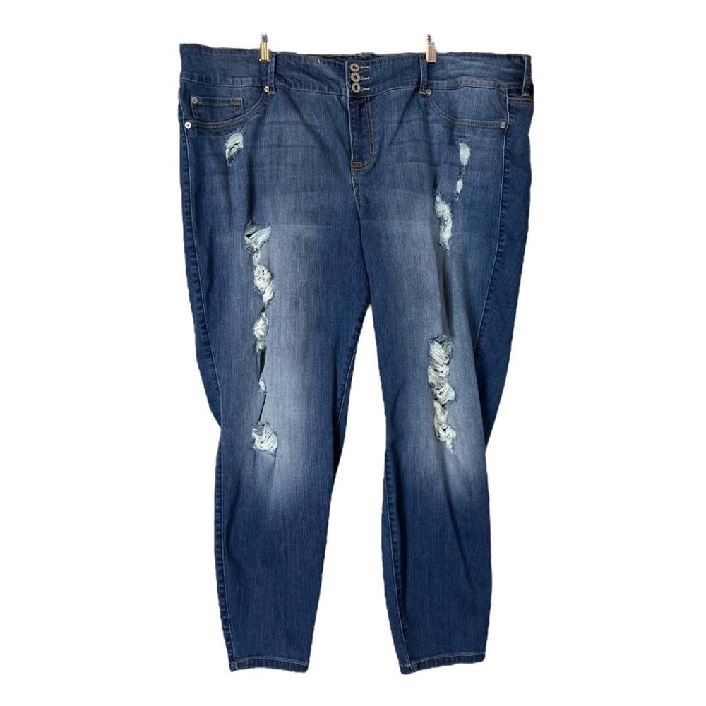 Torrid Jeans High Rise Skinny Ankle Distressed Medium Blue Women’s Sz 28S Short